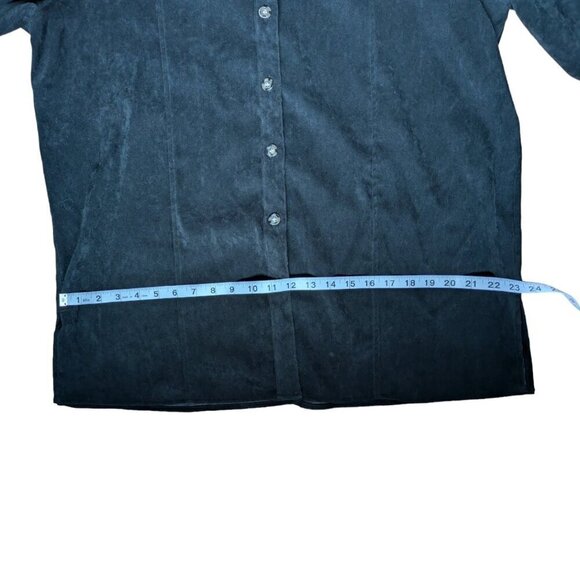 Outline Black Velvet Button Down Long Sleeve Shirt with  Brown Buttons Size 16W - Picture 11 of 13